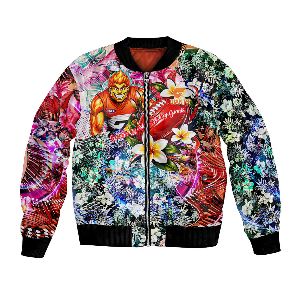Personalized Greater Western Sydney Giants Bomber Jacket Tropical Hibiscus Flowers - Pacific Fusion Style
