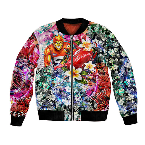Personalized Greater Western Sydney Giants Bomber Jacket Tropical Hibiscus Flowers - Pacific Fusion Style
