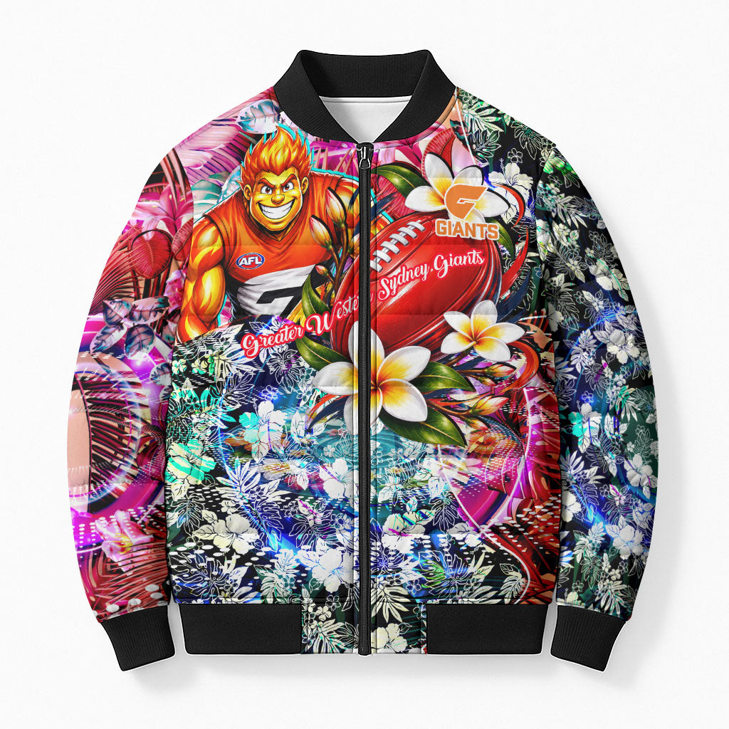 Personalized Greater Western Sydney Giants Bomber Puffer Jacket Tropical Hibiscus Flowers - Pacific Fusion Style