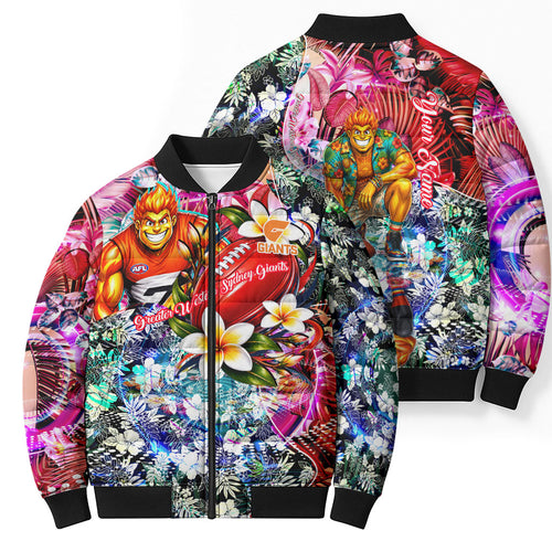 Personalized Greater Western Sydney Giants Bomber Puffer Jacket Tropical Hibiscus Flowers - Pacific Fusion Style