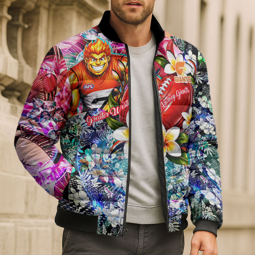 Personalized Greater Western Sydney Giants Bomber Puffer Jacket Tropical Hibiscus Flowers - Pacific Fusion Style