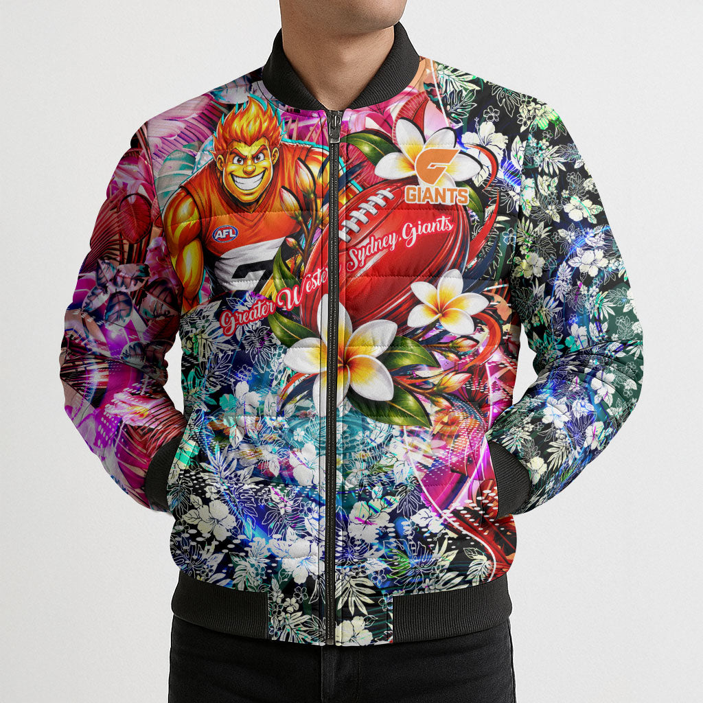 Personalized Greater Western Sydney Giants Bomber Puffer Jacket Tropical Hibiscus Flowers - Pacific Fusion Style