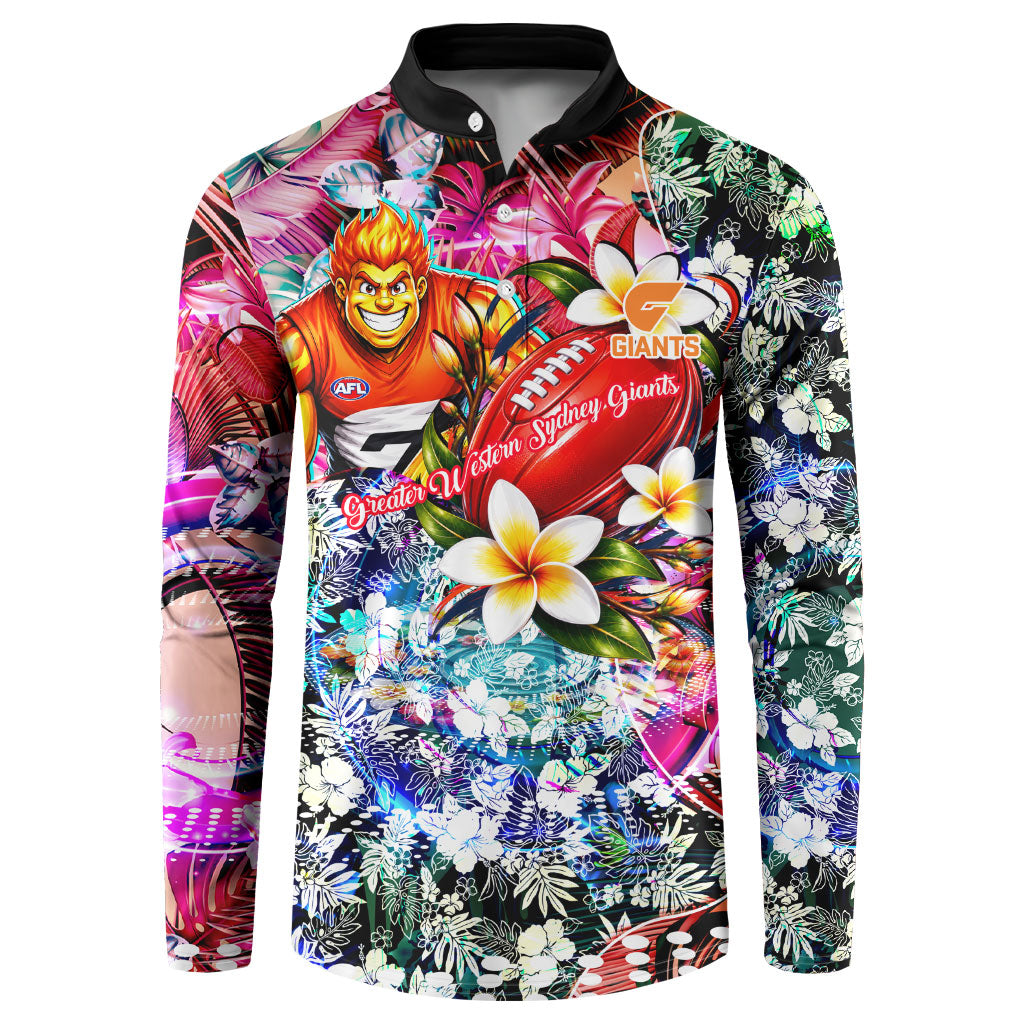 Personalized Greater Western Sydney Giants Button Sweatshirt Tropical Hibiscus Flowers - Pacific Fusion Style