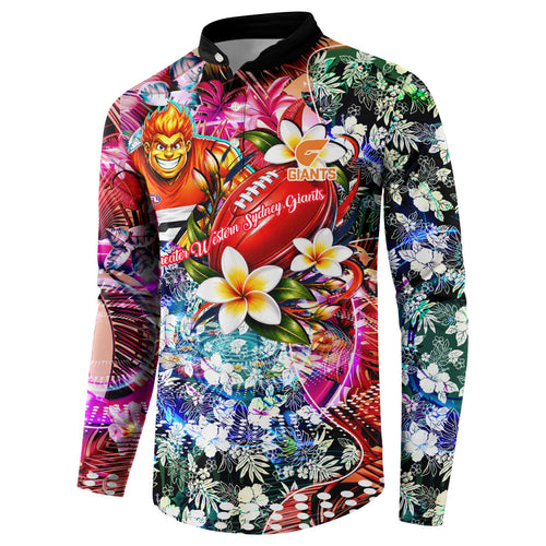 Personalized Greater Western Sydney Giants Button Sweatshirt Tropical Hibiscus Flowers - Pacific Fusion Style