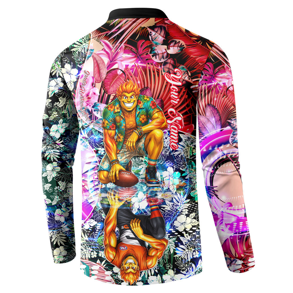 Personalized Greater Western Sydney Giants Button Sweatshirt Tropical Hibiscus Flowers - Pacific Fusion Style