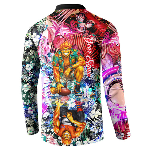 Personalized Greater Western Sydney Giants Button Sweatshirt Tropical Hibiscus Flowers - Pacific Fusion Style