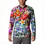 Personalized Greater Western Sydney Giants Button Sweatshirt Tropical Hibiscus Flowers - Pacific Fusion Style