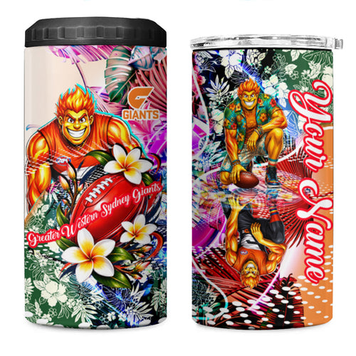 Personalized Greater Western Sydney Giants 4 in 1 Can Cooler Tumbler Tropical Hibiscus Flowers - Pacific Fusion Style