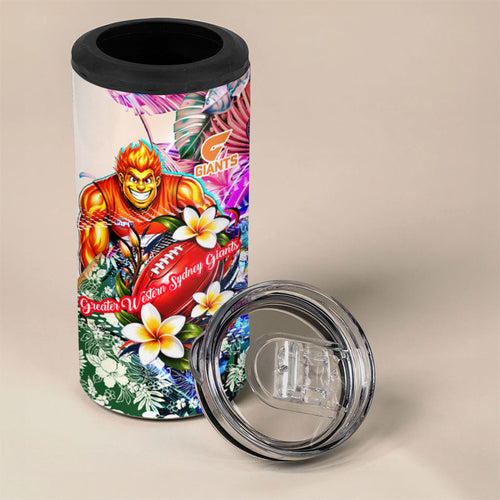 Personalized Greater Western Sydney Giants 4 in 1 Can Cooler Tumbler Tropical Hibiscus Flowers - Pacific Fusion Style