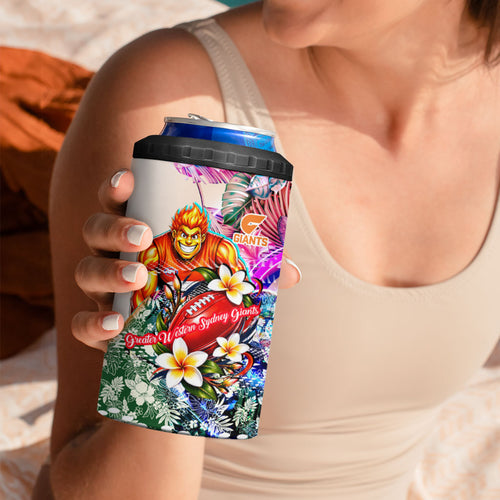 Personalized Greater Western Sydney Giants 4 in 1 Can Cooler Tumbler Tropical Hibiscus Flowers - Pacific Fusion Style
