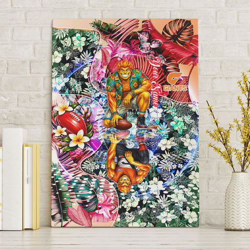 Personalized Greater Western Sydney Giants Canvas Wall Art Tropical Hibiscus Flowers - Pacific Fusion Style
