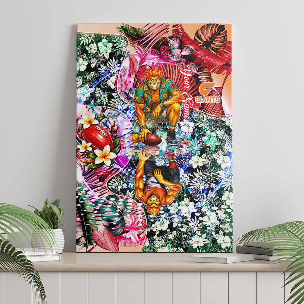 Personalized Greater Western Sydney Giants Canvas Wall Art Tropical Hibiscus Flowers - Pacific Fusion Style