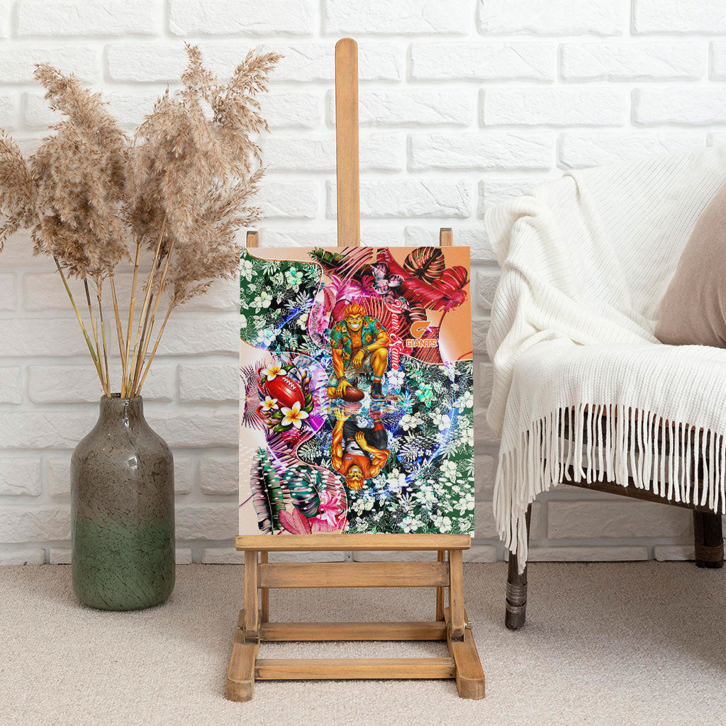 Personalized Greater Western Sydney Giants Canvas Wall Art Tropical Hibiscus Flowers - Pacific Fusion Style