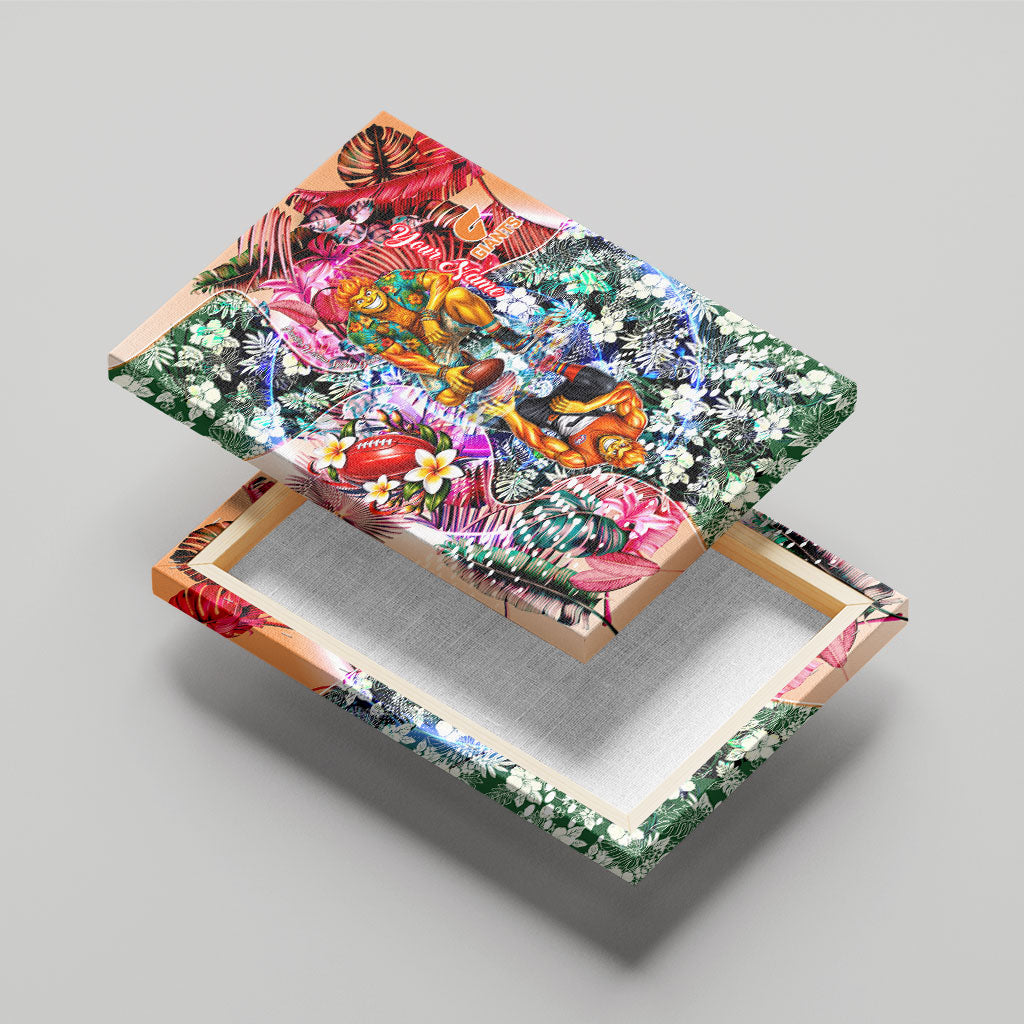 Personalized Greater Western Sydney Giants Canvas Wall Art Tropical Hibiscus Flowers - Pacific Fusion Style