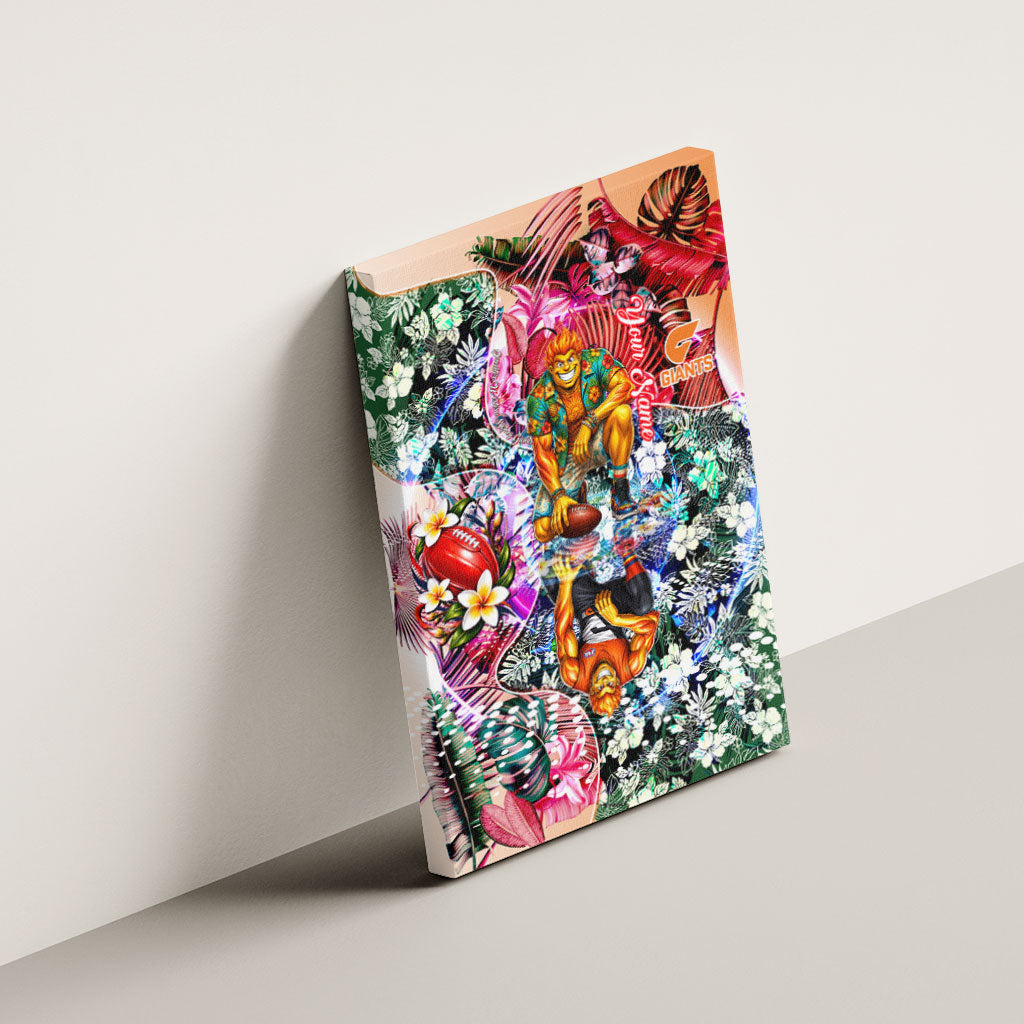 Personalized Greater Western Sydney Giants Canvas Wall Art Tropical Hibiscus Flowers - Pacific Fusion Style