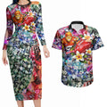 Personalized Greater Western Sydney Giants Couples Matching Long Sleeve Bodycon Dress and Hawaiian Shirt Tropical Hibiscus Flowers - Pacific Fusion Style