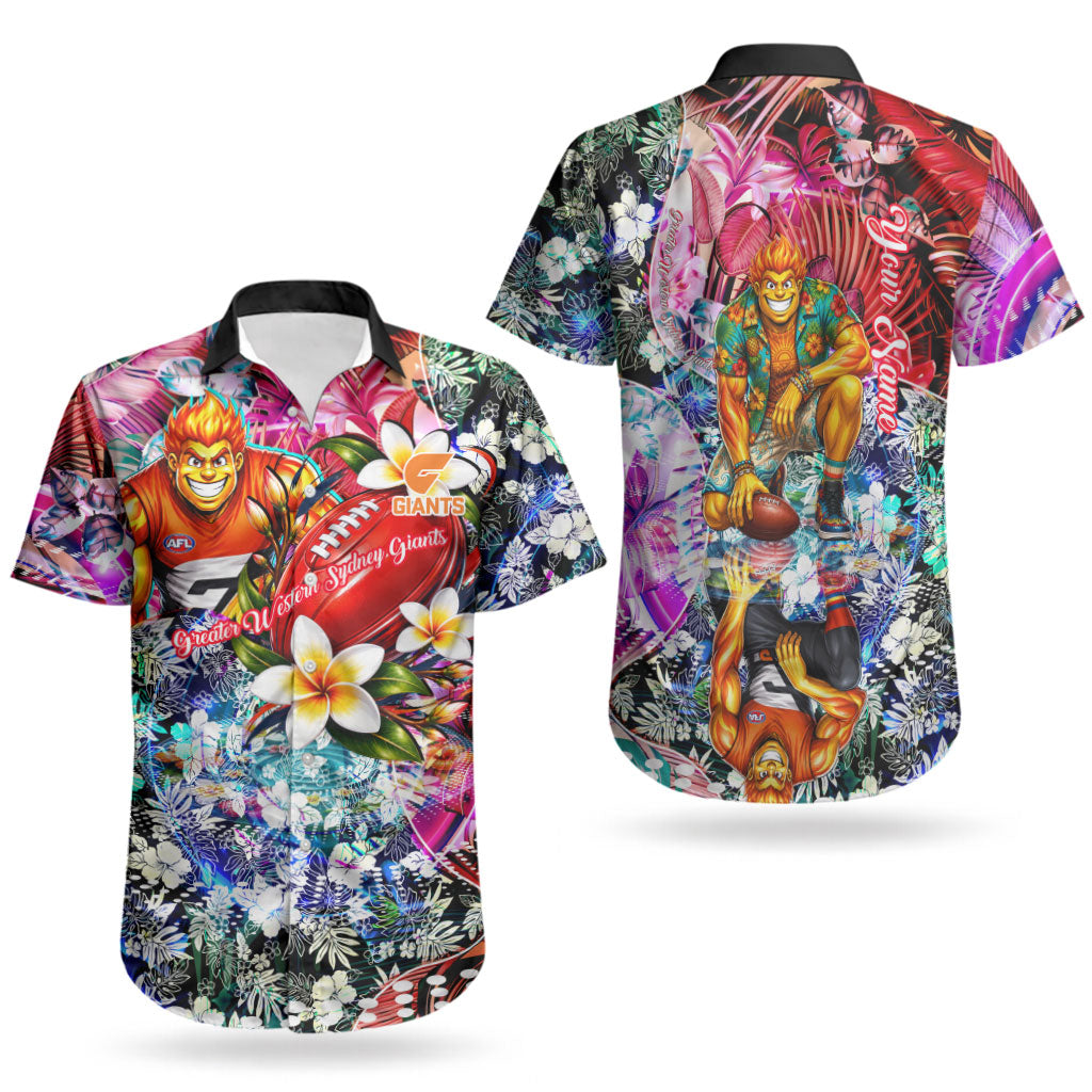 Personalized Greater Western Sydney Giants Couples Matching Mermaid Dress and Hawaiian Shirt Tropical Hibiscus Flowers - Pacific Fusion Style