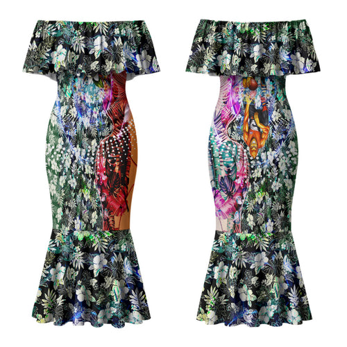 Personalized Greater Western Sydney Giants Couples Matching Mermaid Dress and Hawaiian Shirt Tropical Hibiscus Flowers - Pacific Fusion Style
