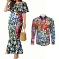 Personalized Greater Western Sydney Giants Couples Matching Mermaid Dress and Long Sleeve Button Shirt Tropical Hibiscus Flowers - Pacific Fusion Style