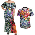 Personalized Greater Western Sydney Giants Couples Matching Off Shoulder Maxi Dress and Hawaiian Shirt Tropical Hibiscus Flowers - Pacific Fusion Style