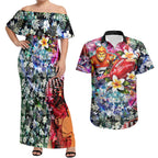 Personalized Greater Western Sydney Giants Couples Matching Off Shoulder Maxi Dress and Hawaiian Shirt Tropical Hibiscus Flowers - Pacific Fusion Style