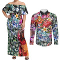 Personalized Greater Western Sydney Giants Couples Matching Off Shoulder Maxi Dress and Long Sleeve Button Shirt Tropical Hibiscus Flowers - Pacific Fusion Style