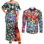 Personalized Greater Western Sydney Giants Couples Matching Off Shoulder Maxi Dress and Long Sleeve Button Shirt Tropical Hibiscus Flowers - Pacific Fusion Style