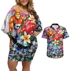 Personalized Greater Western Sydney Giants Couples Matching Off Shoulder Short Dress and Hawaiian Shirt Tropical Hibiscus Flowers - Pacific Fusion Style