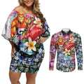 Personalized Greater Western Sydney Giants Couples Matching Off Shoulder Short Dress and Long Sleeve Button Shirt Tropical Hibiscus Flowers - Pacific Fusion Style
