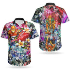Personalized Greater Western Sydney Giants Couples Matching Off The Shoulder Long Sleeve Dress and Hawaiian Shirt Tropical Hibiscus Flowers - Pacific Fusion Style