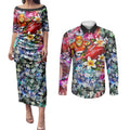 Personalized Greater Western Sydney Giants Couples Matching Puletasi and Long Sleeve Button Shirt Tropical Hibiscus Flowers - Pacific Fusion Style