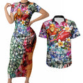 Personalized Greater Western Sydney Giants Couples Matching Short Sleeve Bodycon Dress and Hawaiian Shirt Tropical Hibiscus Flowers - Pacific Fusion Style
