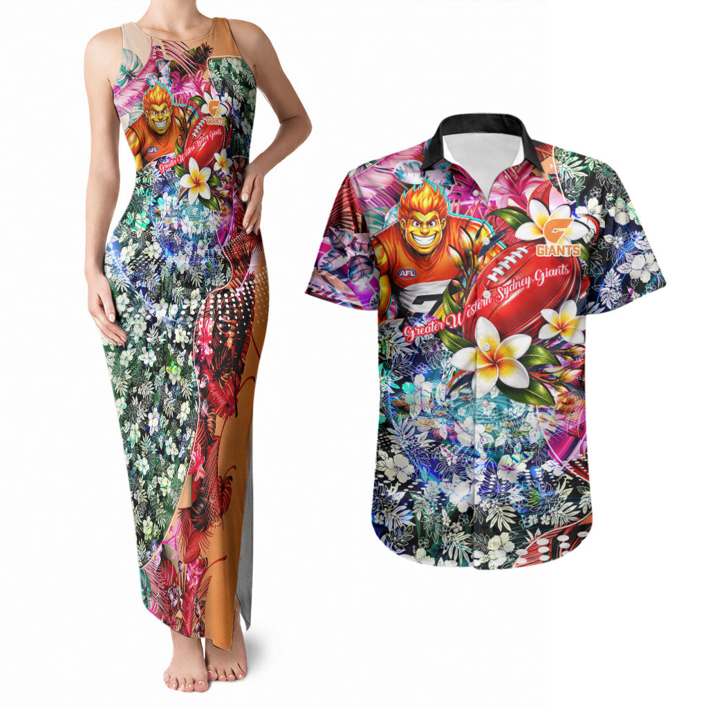 Personalized Greater Western Sydney Giants Couples Matching Tank Maxi Dress and Hawaiian Shirt Tropical Hibiscus Flowers - Pacific Fusion Style