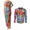 Personalized Greater Western Sydney Giants Couples Matching Tank Maxi Dress and Long Sleeve Button Shirt Tropical Hibiscus Flowers - Pacific Fusion Style