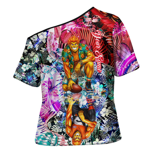 Personalized Greater Western Sydney Giants Cross Shoulder Shirt Tropical Hibiscus Flowers - Pacific Fusion Style