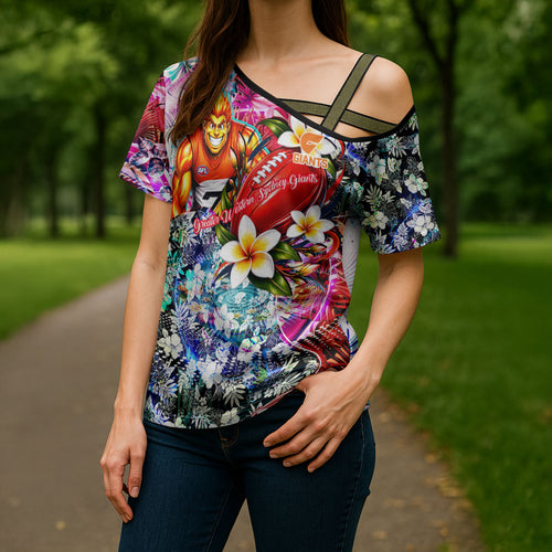 Personalized Greater Western Sydney Giants Cross Shoulder Shirt Tropical Hibiscus Flowers - Pacific Fusion Style