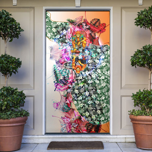 Personalized Greater Western Sydney Giants Door Cover Tropical Hibiscus Flowers - Pacific Fusion Style