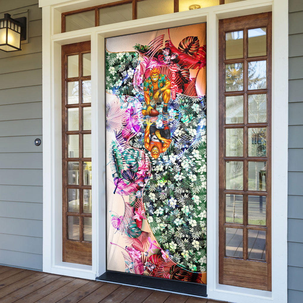 Personalized Greater Western Sydney Giants Door Cover Tropical Hibiscus Flowers - Pacific Fusion Style