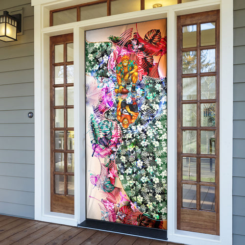 Personalized Greater Western Sydney Giants Door Cover Tropical Hibiscus Flowers - Pacific Fusion Style