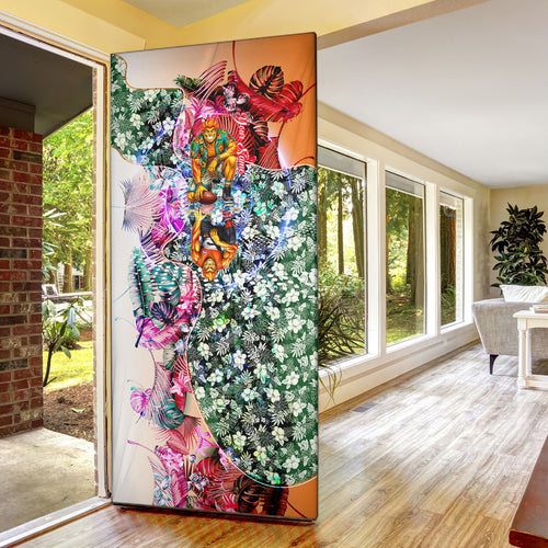 Personalized Greater Western Sydney Giants Door Cover Tropical Hibiscus Flowers - Pacific Fusion Style