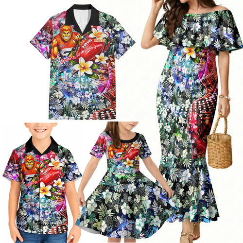 Personalized Greater Western Sydney Giants Family Matching Mermaid Dress and Hawaiian Shirt Tropical Hibiscus Flowers - Pacific Fusion Style