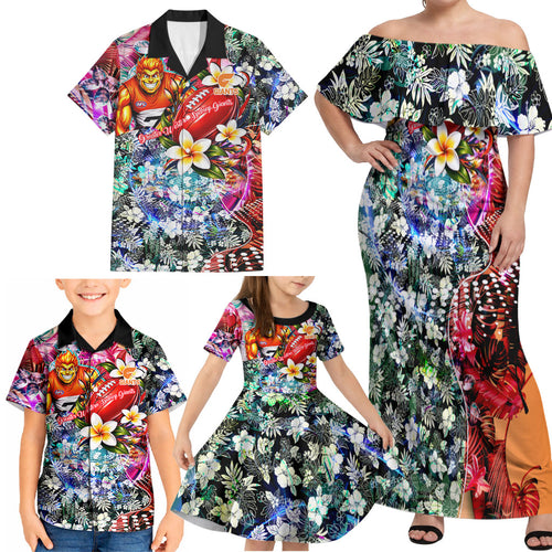 Personalized Greater Western Sydney Giants Family Matching Off Shoulder Maxi Dress and Hawaiian Shirt Tropical Hibiscus Flowers - Pacific Fusion Style