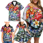 Personalized Greater Western Sydney Giants Family Matching Off Shoulder Short Dress and Hawaiian Shirt Tropical Hibiscus Flowers - Pacific Fusion Style
