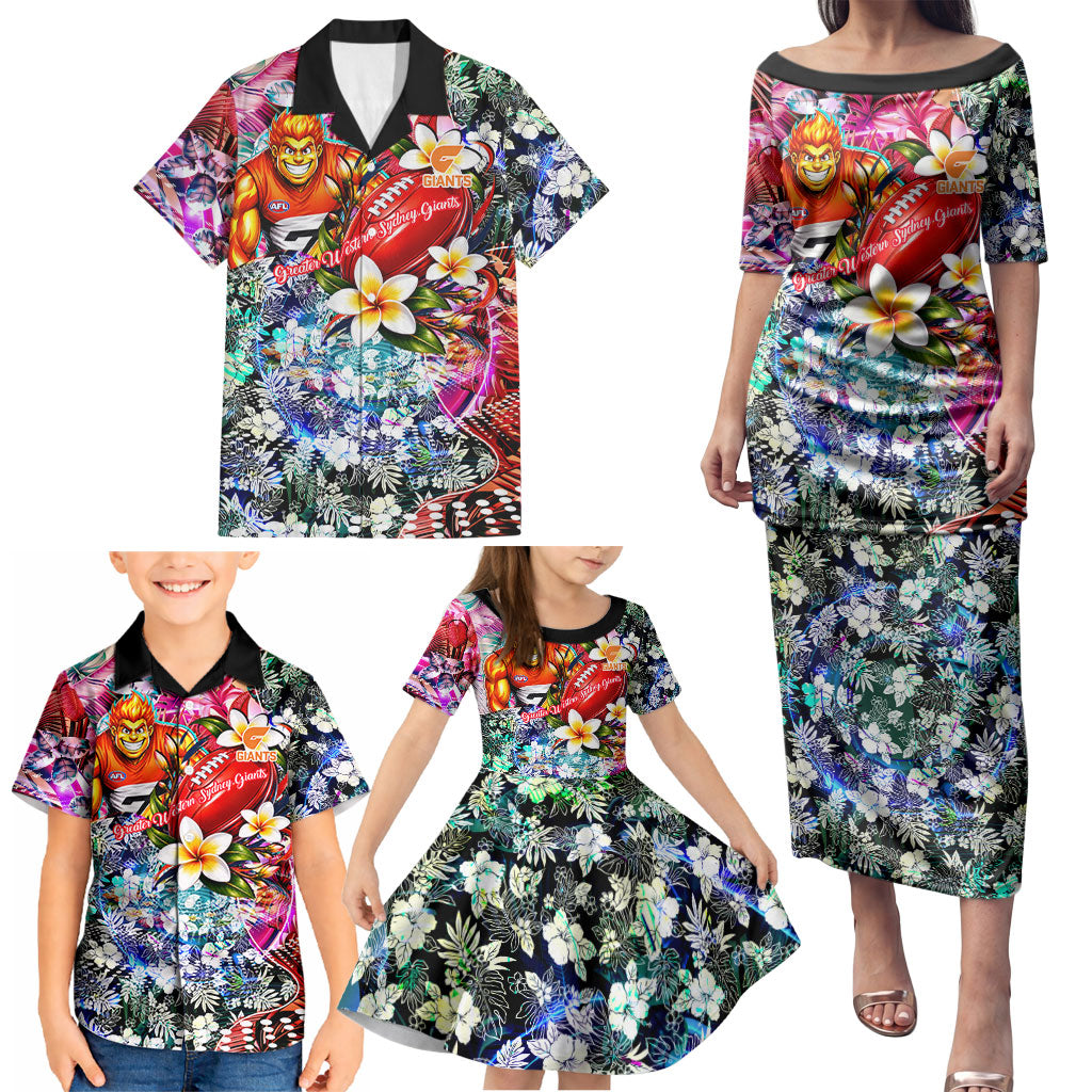 Personalized Greater Western Sydney Giants Family Matching Puletasi and Hawaiian Shirt Tropical Hibiscus Flowers - Pacific Fusion Style