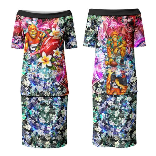 Personalized Greater Western Sydney Giants Family Matching Puletasi and Hawaiian Shirt Tropical Hibiscus Flowers - Pacific Fusion Style