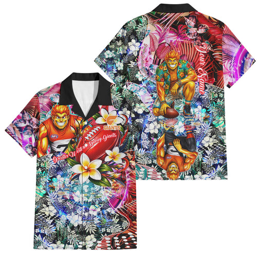 Personalized Greater Western Sydney Giants Family Matching Puletasi and Hawaiian Shirt Tropical Hibiscus Flowers - Pacific Fusion Style