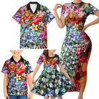 Personalized Greater Western Sydney Giants Family Matching Short Sleeve Bodycon Dress and Hawaiian Shirt Tropical Hibiscus Flowers - Pacific Fusion Style
