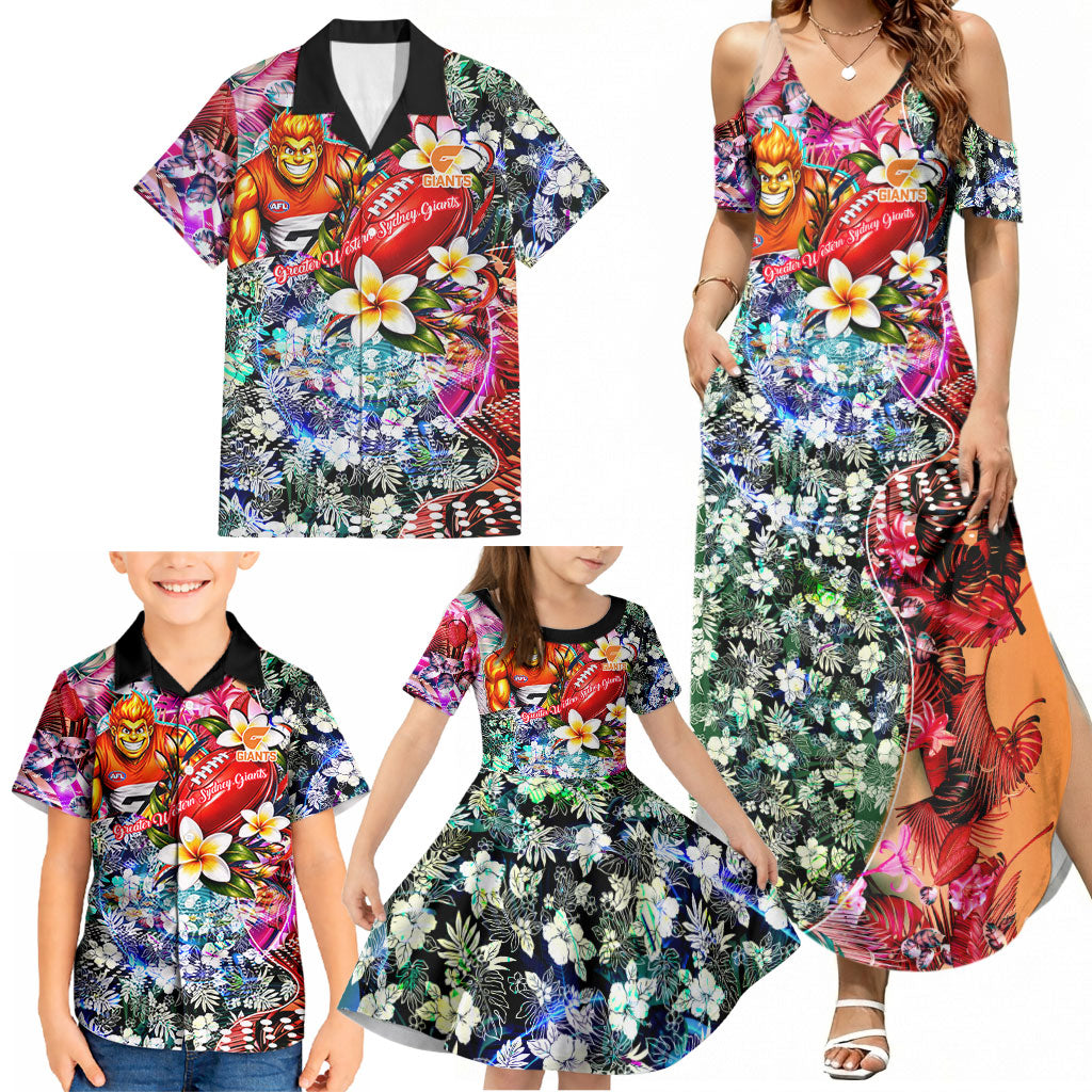 Personalized Greater Western Sydney Giants Family Matching Summer Maxi Dress and Hawaiian Shirt Tropical Hibiscus Flowers - Pacific Fusion Style
