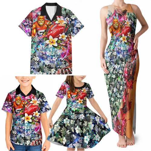 Personalized Greater Western Sydney Giants Family Matching Tank Maxi Dress and Hawaiian Shirt Tropical Hibiscus Flowers - Pacific Fusion Style