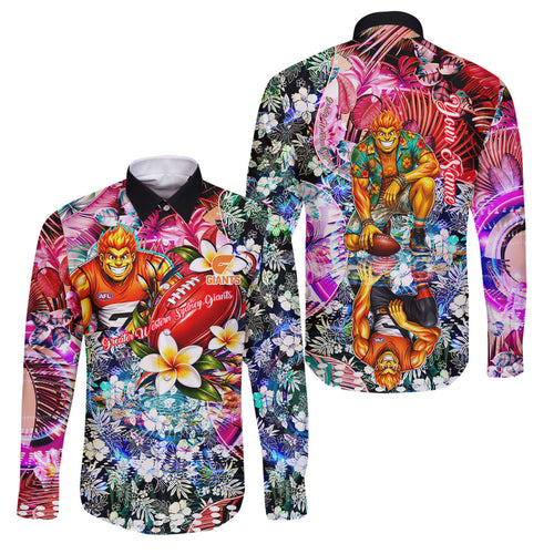 Personalized Greater Western Sydney Giants Family Matching Tank Maxi Dress and Hawaiian Shirt Tropical Hibiscus Flowers - Pacific Fusion Style